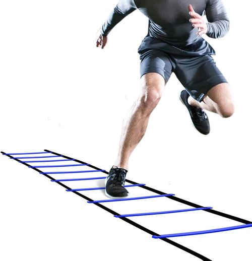 GHB Agility Ladder - 12 Rung 20ft Training Set with Hex Agility Rings & Carrying Bag