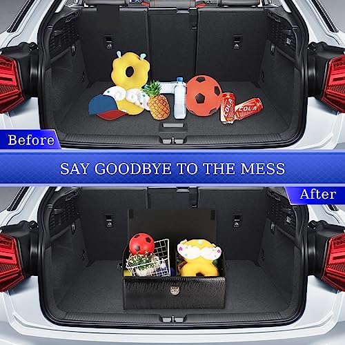 Trunk Organizer for Car, SUV Trunk Organizer Leather Storage, Cargo Box-Automotive Consoles Organizers-Multi-Compartment Adjustable Auto Grocery Home Storage Box