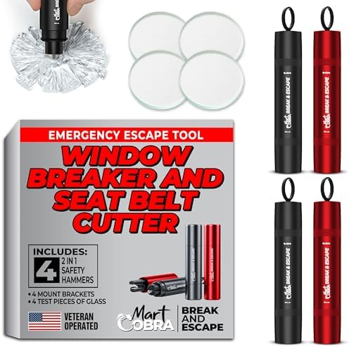 Car Window Breaker Seatbelt Cutter [4 Pack] – Emergency Glass Breaker Tool for Car – 2-in-1 Safety Hammer Life Hammer – Car Essentials, Car Must Haves, Auto Escape Keychain, Emergency Break & Escape