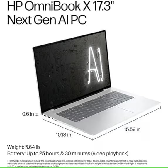 HP OmniBook X AI Laptop 17.3" FHD Touch Intel 8-core Ultra 7 256V 47 AI Tops 16GB RAM 1TB SSD GeForce RTX 4050 Thunderbolt Backlit Wi-Fi7 for Creator Designer Business Professional Win11Pro ICP Hub