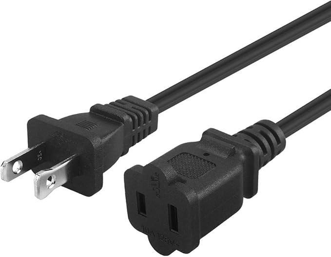6FT(1.8M) Polarized US 2-Prong Male-Female Extension Power Cord, 2 Outlet Extension Cable Cord US AC 2-Prong Male/Female Power cable10A/125V, Nema 1-15P to 1-15R Cable Polarity