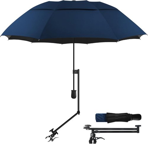 HOBVO Golf Umbrella - UPF 50+ Protection with Adjustable Clamp | Portable for Beach, Golf Cart, Stroller