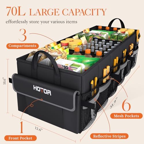 HOTOR Trunk Organizer - Collapsible Car Organizer for SUV, Sedan & Van