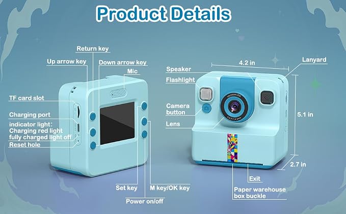 Nreonrick Kids Camera Instant Print, Selfie Toddler Digital Instant Camera