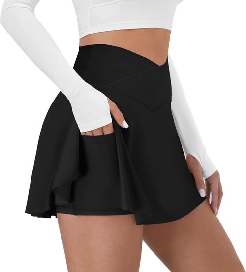 DLOODA Women's Tennis Skirt - High Waisted 2-in-1 Athletic Skorts with Pockets for Golf & Workout