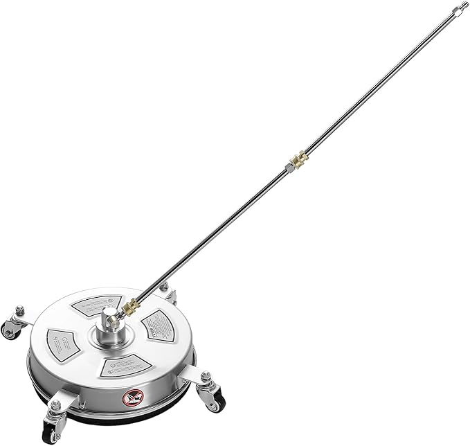 VEVOR 14 Inch Pressure Washer Surface Cleaner, 4000 PSI Stainless Steel Attachment with 4 Wheels, 2 Nozzles, 1/4 Inch Quick Connect and 2 Wands for Concrete, Patio, Deck