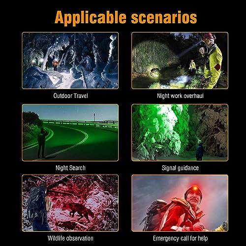 BORUIT HP360 LED Rechargeable Headlamp with White Green Red Light,Super Bright Head Lamp Flashlight,IP67 Waterproof,7 Working Modes,Suitable for Adults Running Camping Hiking Fishing