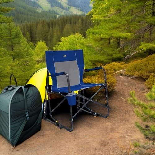 GCI Outdoor Freestyle Rocker Camping Chair - Portable Folding Rocker with Durable Armrests & Drink Holder - Royal Blue