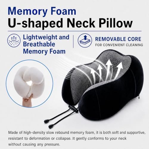Travel Neck Pillow, Soft Memory Foam Neck Support Pillow for Airplane Car Train Office, Ergonomic Cervical Pillow with Washable Cover, Portable Travel Pillow for Neck Pain Relief Red