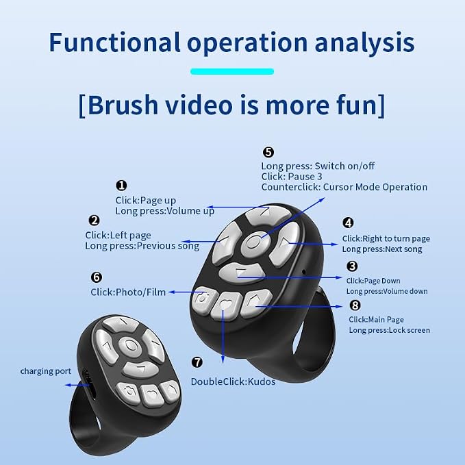 NOVZIX TikTok Scrolling Ring Microphone Remote Control, Fingertip Wireless