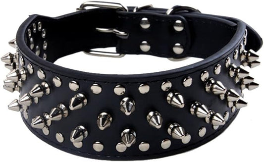 Serijoars Spiked Studded Dog Collar, PU Leather Dog Collar, Adjustable Pet Collars for Medium or Large Breed Pet (S, Black)