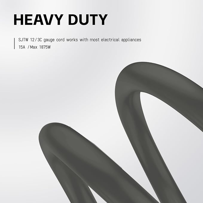 EP 3 Ft Lighted Extension Cord - 12/3 SJTW Heavy Duty Grey Extension Cable with 3 Prong Grounded Plug - Power Cord for Lawn, Garden, Appliances