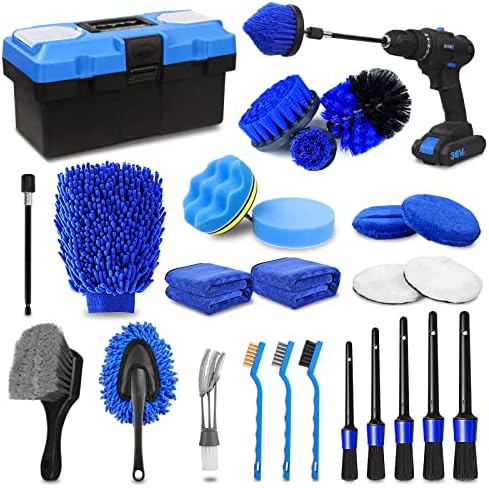 TTRCB 27Pcs Car Detailing Kit, Car Cleaning Kit, Car Detailing Brush Set, Drill Brush Set, Car Detailing Brushes, Car Wash Kit, Car Accessories, Car Cleaning Supplies for Interior, Exterior, Wheels