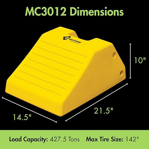 Checkers Heavy Duty Wheel Chocks for 95"-142" Tires, One Large Tire Chock for Haul Trucks, Loaders, and Cranes, 427 Ton Capacity, Lightweight HDPE, Made in the USA, Yellow, MC3012