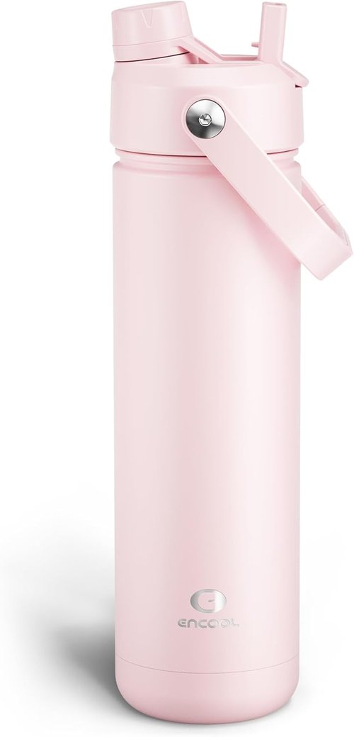 ENCOOL Insulated Water Bottle - Leak-Proof Stainless Steel with Straw | Keeps Drinks Cold for 24 Hours (26 oz, Cotton Candy)