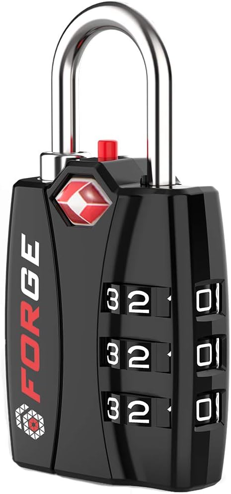 Forge Luggage Locks TSA Approved Black 1 Lock, Small Combination Lock with Zinc Alloy Body, Open Alert, Easy Read Dials, for Travel Suitcase, Bag, Backpack, Lockers.