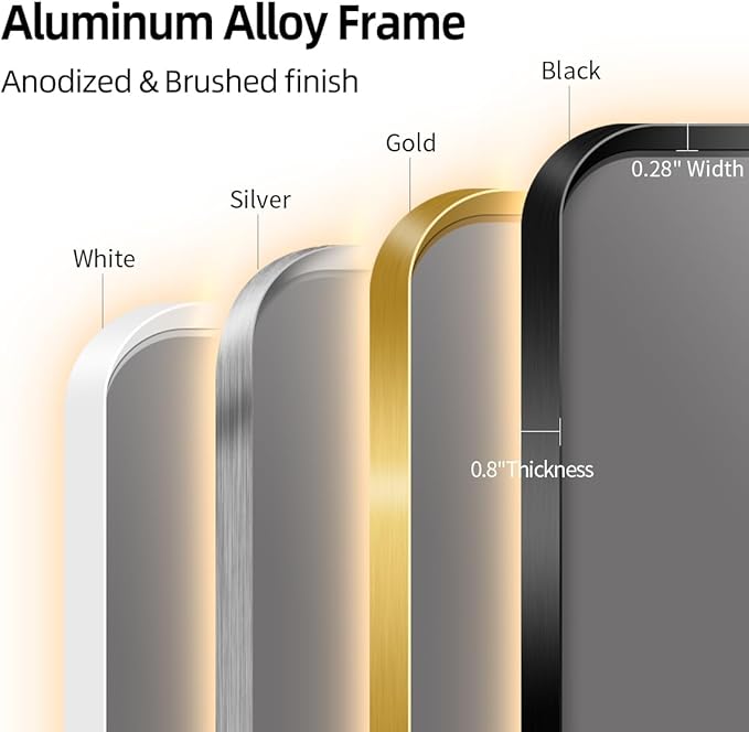 42 x 36 Gold LED Bathroom Mirror, Metal Framed Rounded Corner Rectangle Backlit Mirror Bathroom, Anti-Fog, 3-Color Stepless Dimmable Lighted Mirror, Motion Sensor Lights, Memory Function