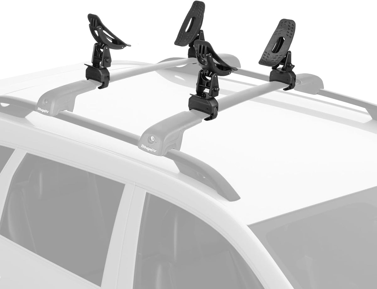 BougeRV Kayak Roof Rack Saddles, Crab Roof Mounting Kit Fits Most Car SUV Truck Cross Bars, Carrier Kayak Paddle Board Surfboard with Tie Down Straps Ratchet Strap,150LBS Load Capacity(2 Pairs)