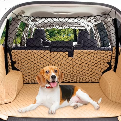 Dog Car Barrier Net Pet Car Divider Back Seat Barrier Net for Trucks, SUV, Full Sized Sedans Pet Restraint Car Backseat Divider Vehicle Gate Cargo Area Travel Trunk Mesh Net Screen Barricade