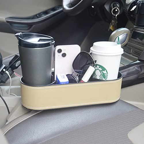 Car Cup Holder Expander Organizer,Multifunctional Cup Drink Holders with PU Leather Cover,Side Insert Center Console Seat Gap Filler Storage Box for Mug Bottle CellPhones Keys Coffee Coasters Cards