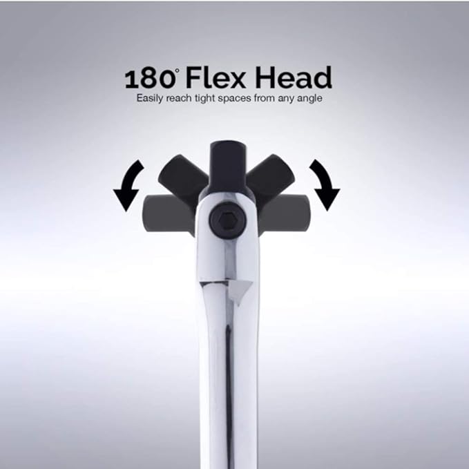 FLZOSPER 1/2-Inch Drive Premium Extension Breaker Bar | 18" Length | Heavy Duty CR-V Steel | 180° Rotating Flex Cr-Mo Head | Spring-Loaded Detent Ball Great for Automotives, Nuts and Bolts