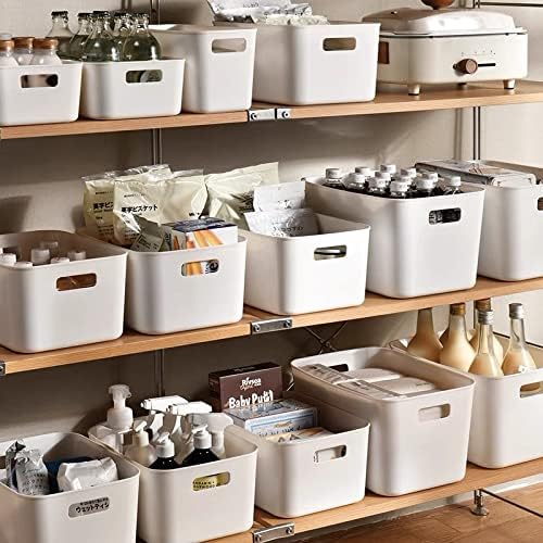 Set Of 3 Plastic Storage Bins,Versatile Kitchen Pantry Organization and Storage,for Plastic Storage Container Under Bed,Under Sink Bathroom Organizer (White, 3 Pack Small