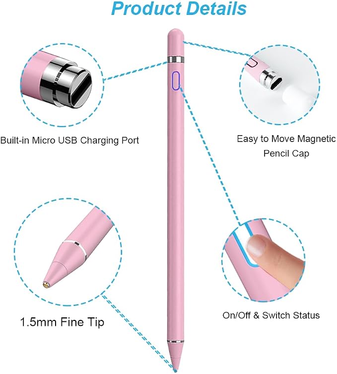 DOGAIN Active Stylus Pen for Touchscreen, iPad Pencil 1.5mm Fine Point Pen