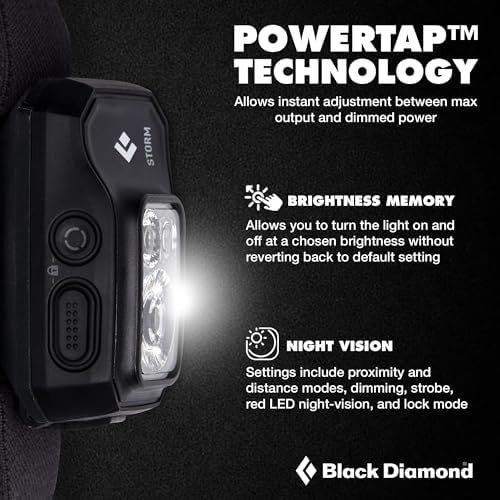 BLACK DIAMOND Storm 450 Headlamp, AAA Powered, Dimmable, Bright, BD Black