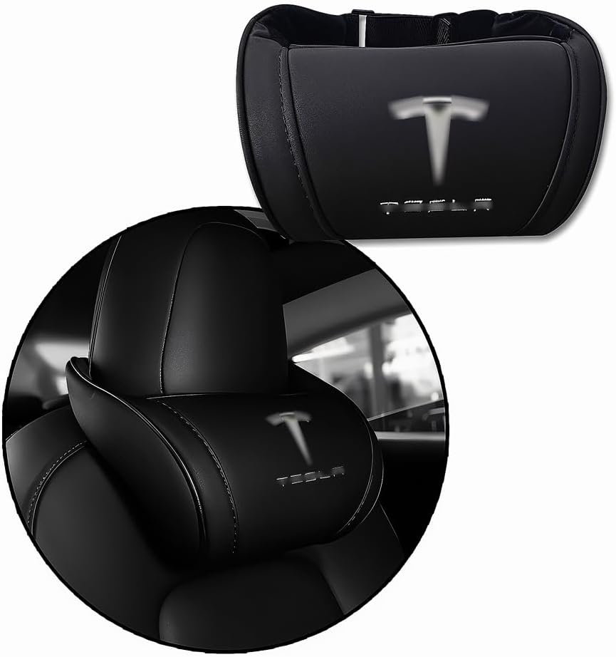 Ergonomic Car Headrest Neck Pillow with Valve Stem Covers for Tesla Model S/X/3/Y & Cybertruck – 1 Piece