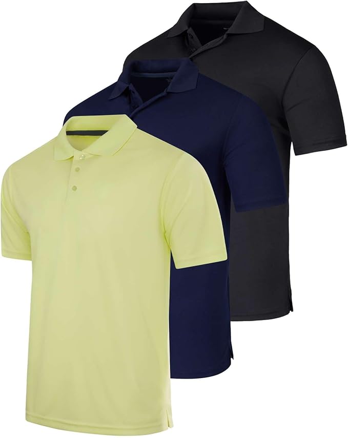 Real Essentials 3 Pack: Men's Quick-Dry Short Sleeve Athletic Performance Polo Shirt (Available in Big & Tall)