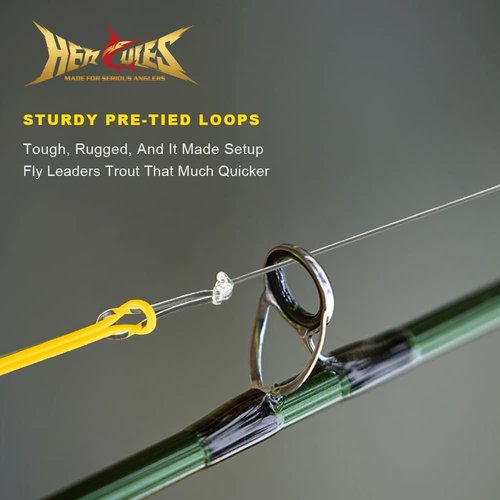 HERCULES Pre-Tied Loop Fly Fishing Leaders - 6 Pack with Tapered Leader Wallet for Easy Storage