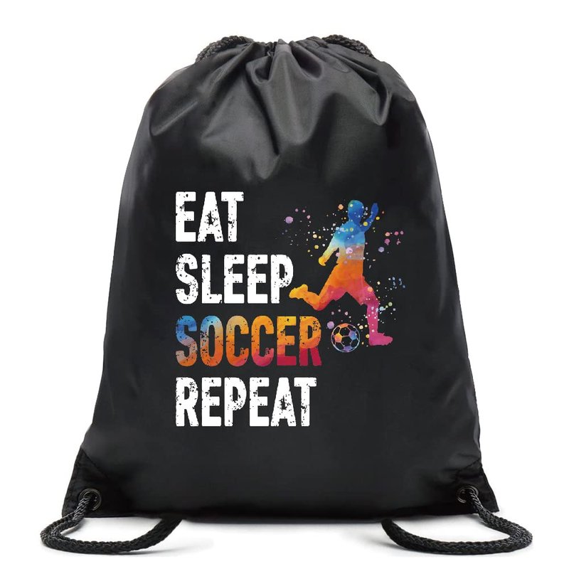 Pishovi Eat Sleep Soccer Repeat Drawstring Waterproof Backpack, Soccer Sports Bag for Man Women, Soccer Player Gifts, Soccer Gift for Soccer Lover Soccer Fan, Soccer Lover Gift Idea (A)
