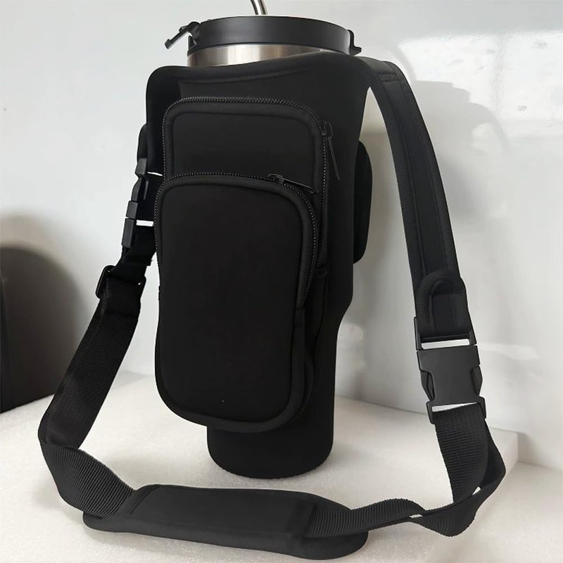 Water Bottle Carrier Bag with Phone Pocket for Stanley, Strap for Stanley Accessories 40 oz, Stanley Cup Accessories Total 3 Pockets, Stanley Cup Bag (Black Bottle Accessories)