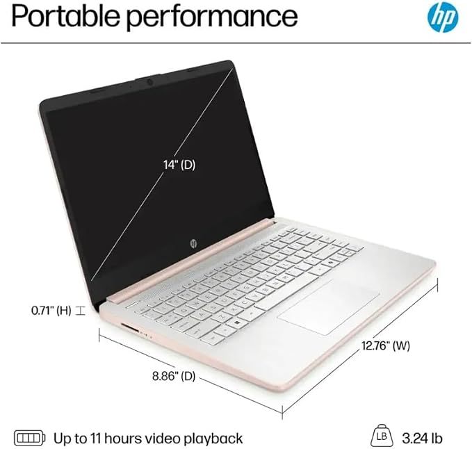 HP Student Laptop, Intel Processor N150(up to 3.6 GHz), 14 Inch LED Screen,16G RAM, 128GB Storange,One Year Office 365, Windows 11 Home,w/YYY Bundle,Rose Gold