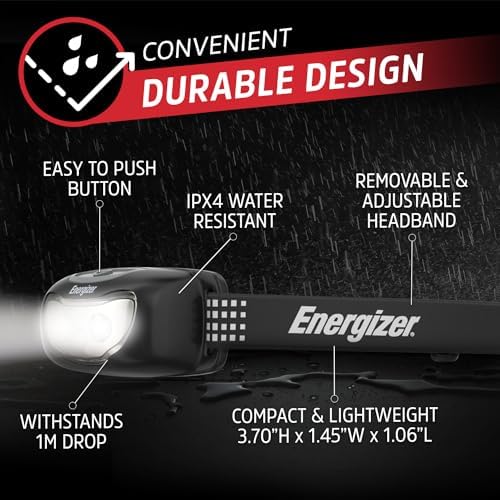Energizer Universal+ LED Headlamp, Bright Head Lamp for Outdoors, Camping and Emergency Light, IPX4 Water Resistant (Batteries Included)(Pack of 4)