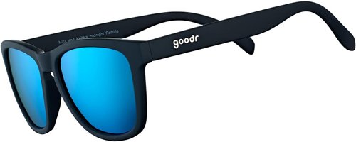 Goodr Mick & Keith's Midnight Ramble Polarized Sunglasses - Black Frame, Blue Mirrored Lenses, UV400 Protection | Unisex, Medium Size