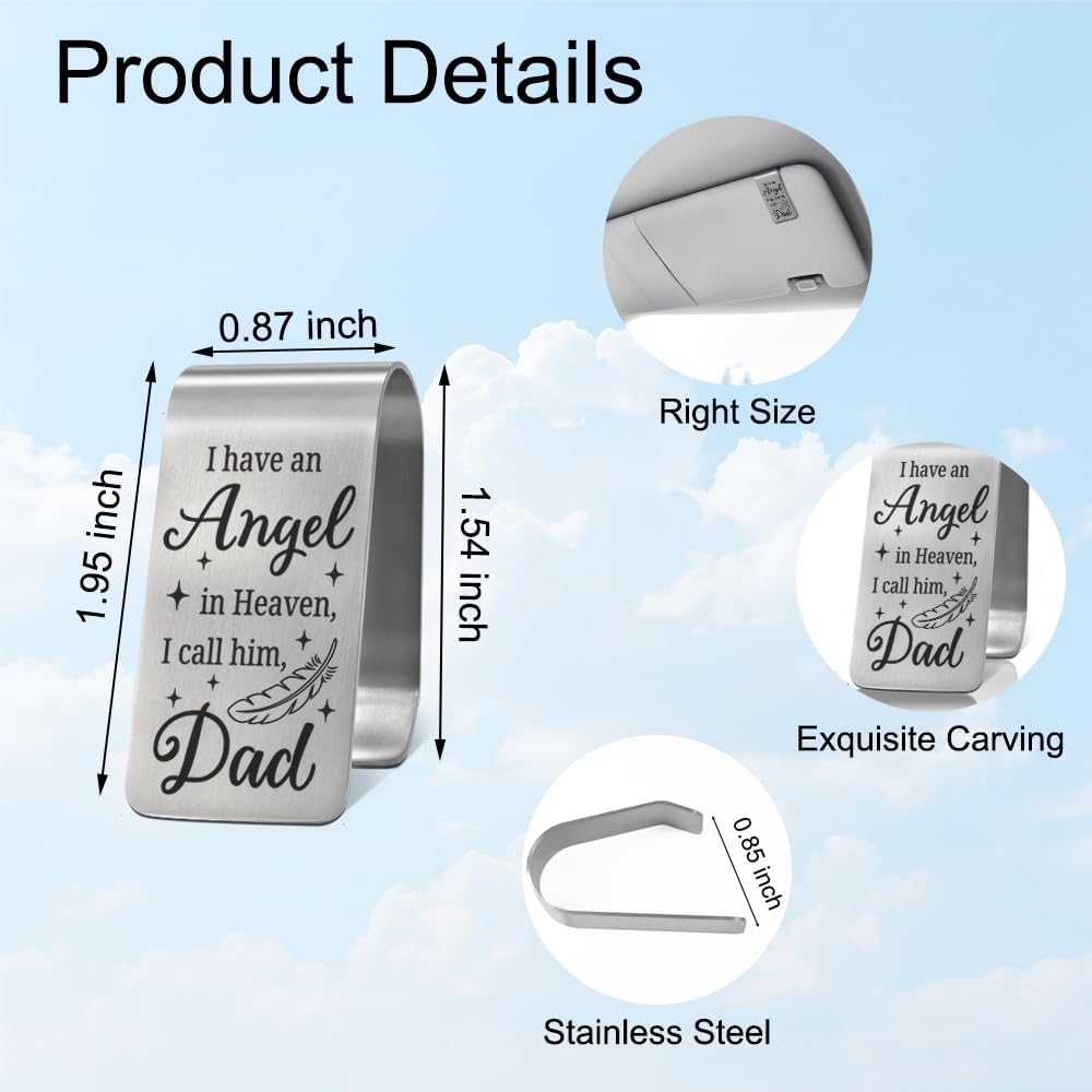 XQLZY I Have an Angel in Heaven I Call Him Dad Engraved Stainless Steel Car Visor Clip, in Loving Guardian Angel Safe Driving Gifts for Family Friend Driver, Sympathy Memorial Gifts for Who Lost Dad