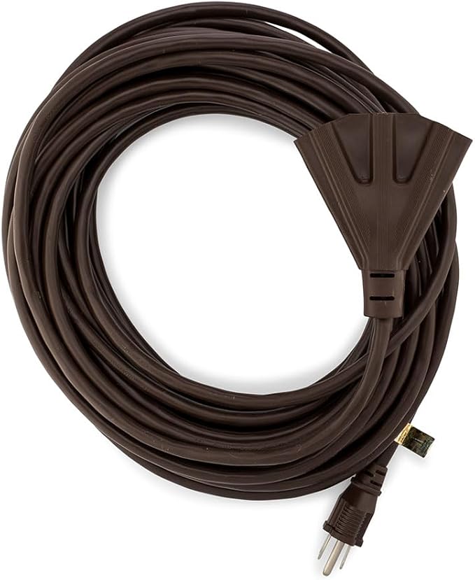 Holiday Lighting Outlet 50-Foot Brown Extension Cord, 3-Prong Indoor & Outdoor Splitter, Perfect for Landscape Lighting