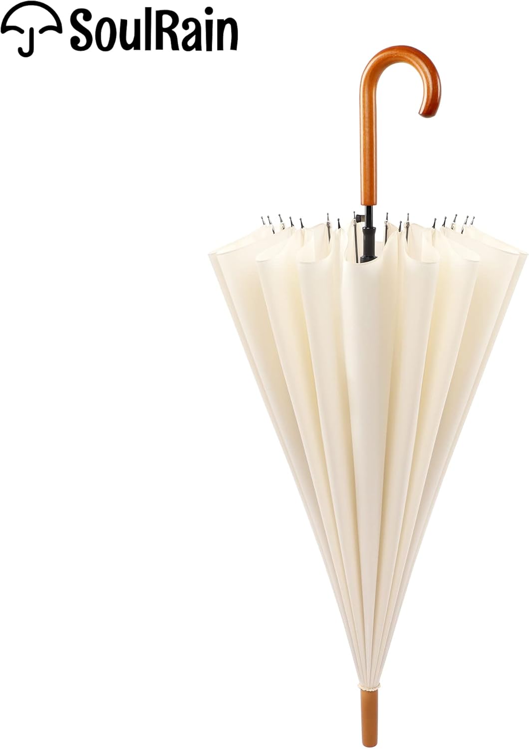 SoulRain 48" Windproof Stick Umbrella - Auto Open, Classic Wood Handle, Solid Color Design