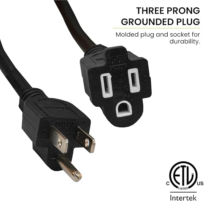 Go Green Power Inc. 16/3 25ft Black Outdoor Extension Cord - Reliable, Heavy Duty - Ideal for Outdoor Tools & Equipment - GG-13725BK