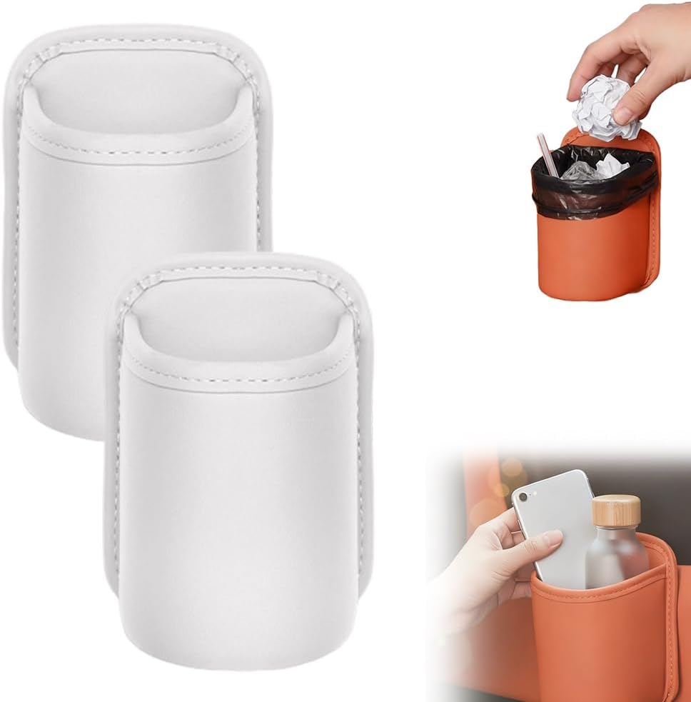 Leather Car Door Cup Holder Clip On Storage Organizer for Car, Beige, Small
