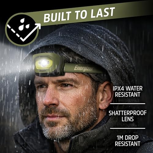Energizer LED Rechargeable Headlamp, Black, LED Headlamp with Red Light Option, Micro-USB Charging Cables Included, Green