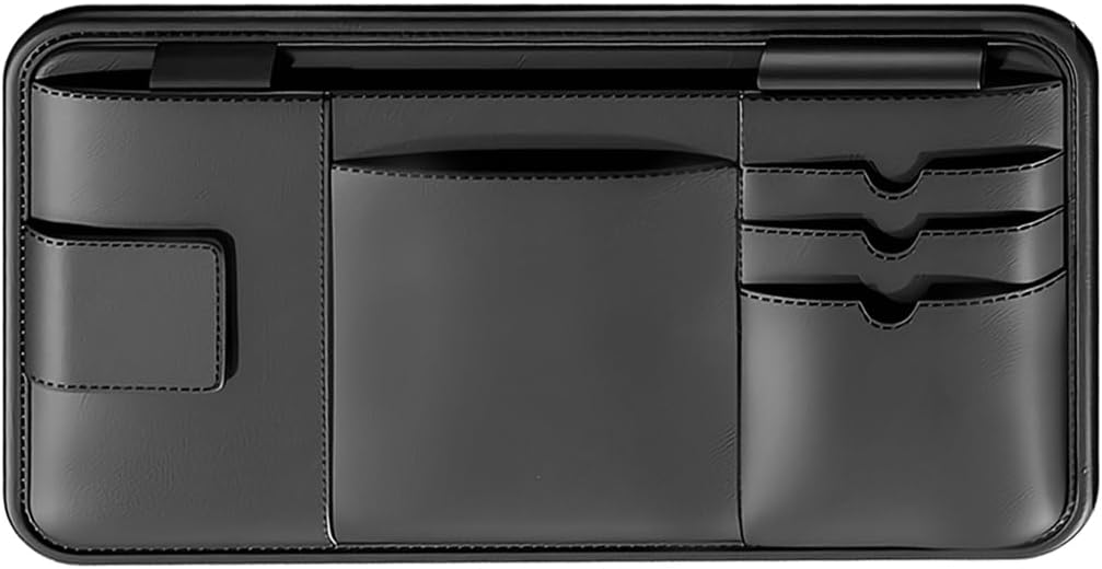 Car Visor Organizer, Multi-Pocket Scratch-Resistant Vehicle Sun Visor Storage Pouch with Sunglass Holder, Sunshade Eyeglasses Card Holder Organizer Bag Car Accessories, Universal Fit