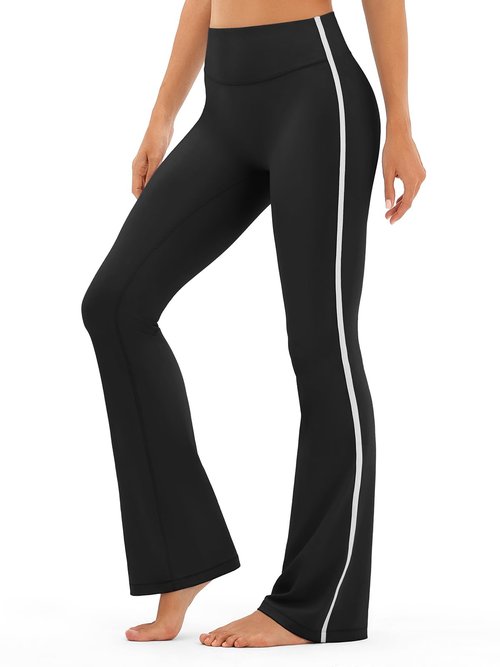 Flare Workout Leggings with Contrast Side Stripes - Track Pants High Waisted Yoga Pants for Women No Front Seam Bootcut Leggings for Gym Pilates