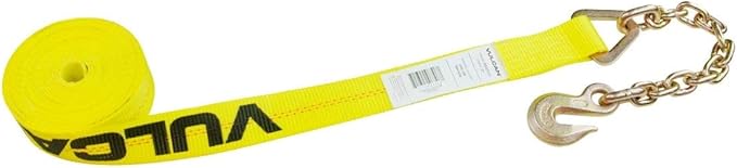 VULCAN Ratchet Strap with Chain Anchors - Classic Yellow - 2 Inch x 27 Foot - 3,600 Pound Safe Working Load