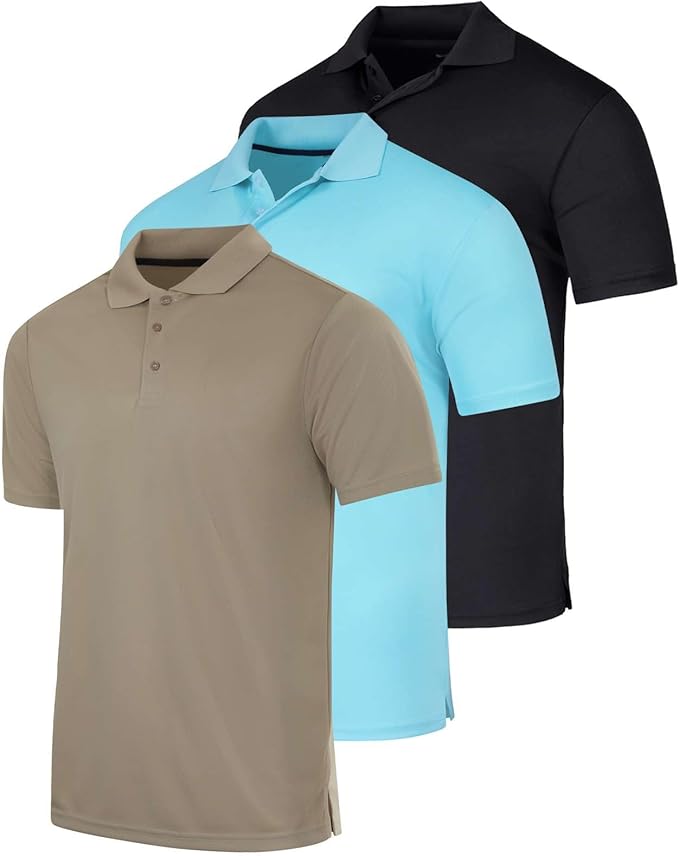 Real Essentials 3 Pack: Men's Quick-Dry Short Sleeve Athletic Performance Polo Shirt (Available in Big & Tall)