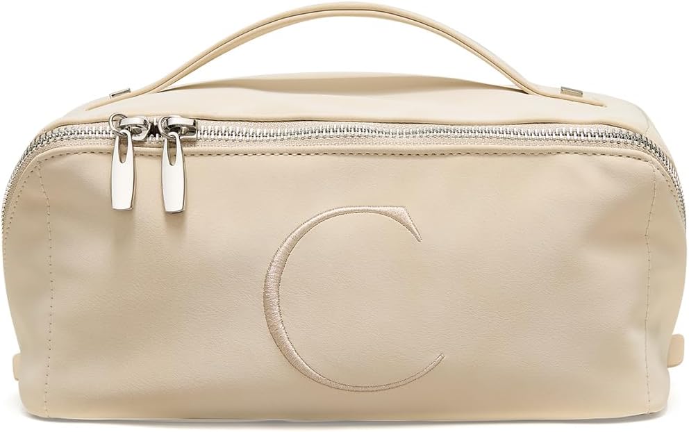 EACHY Travel Makeup Bag for Women, Personalized Initial C Cosmetic Bag