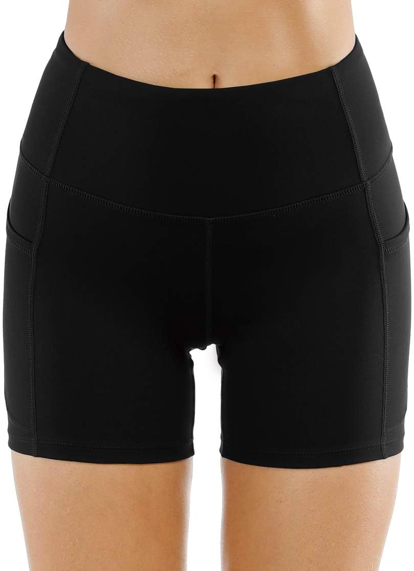 The Gym People High Waist Yoga Shorts - Tummy Control Fitness Shorts with Deep Pockets for Women