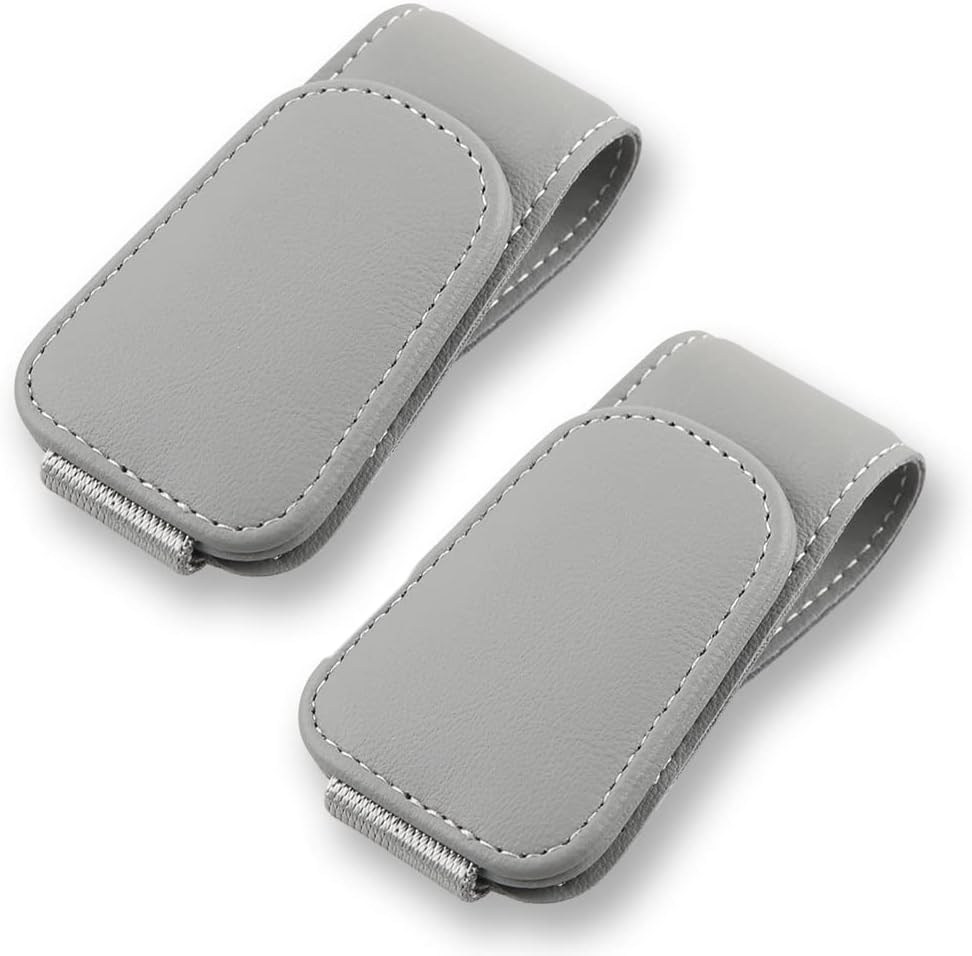 2Pcs Sunglass Holder for Car, Magnetic Leather Eyeglass Hanger Clip for Car Sun Visor, Sunglasses Holder and Ticket Card Clip for Car Visor Accessories