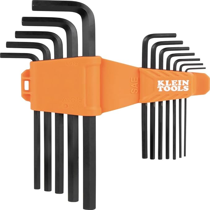 Klein Tools LS12 12-Piece Long-Arm Hex Key Set, SAE, Heat-Treated, L-Style Keys Sizes 1/16-Inch to 3/8-Inch, Twist-to-Lock Case